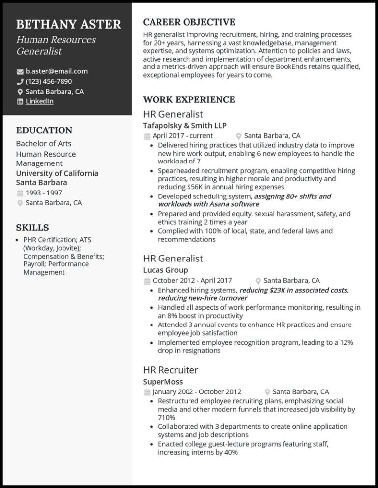 10 Human Resources Generalist Resume Examples For 2026