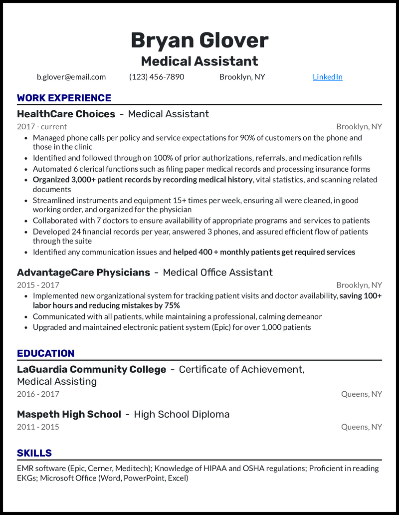 11 Medical Assistant Resume Samples For 2026