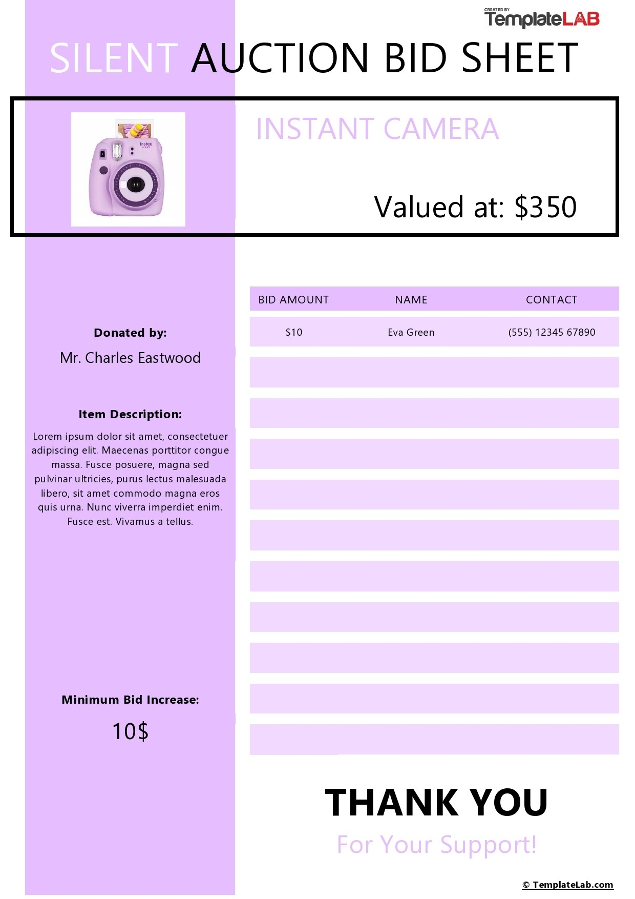 12 Best Silent Auction Bid Sheet Templates Word PDF Excel