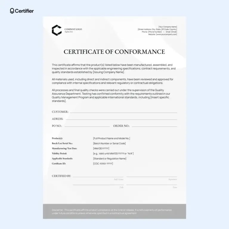 15 Certificate Of Conformance Templates To Customize