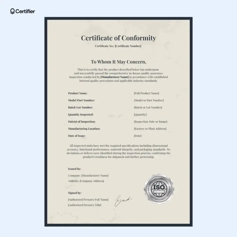 15 Certificate Of Conformance Templates To Customize
