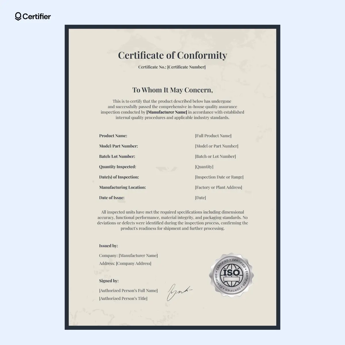 15 Certificate Of Conformance Templates To Customize