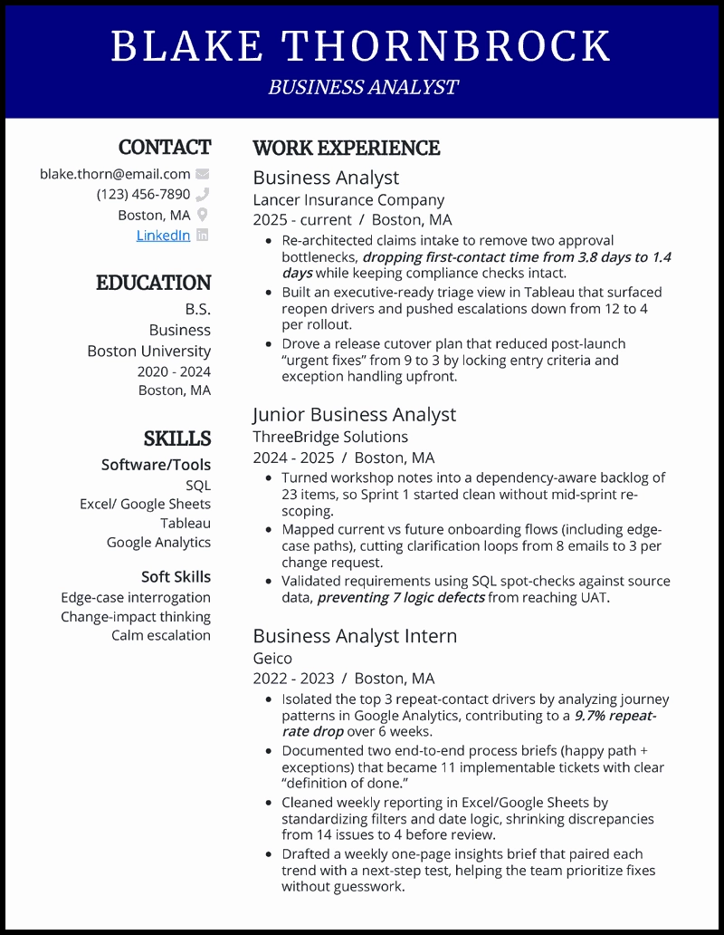 27 Business Analyst BA Resume Samples For 2026