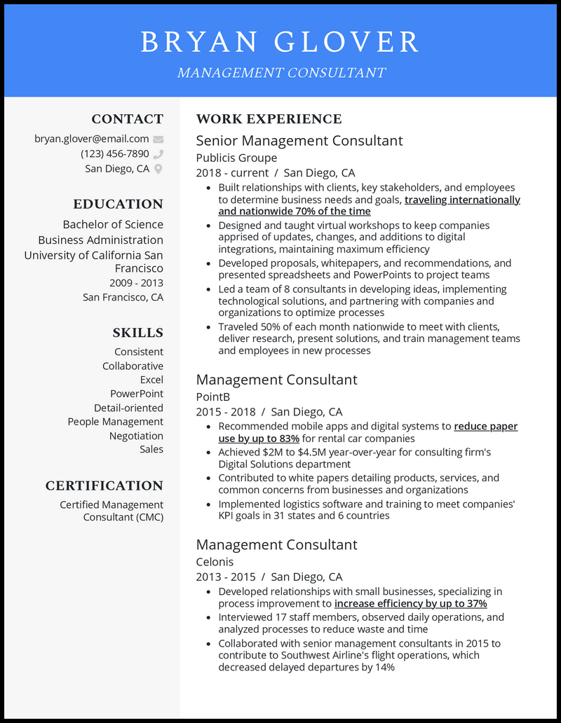 3 Management Consultant Resume Examples For 2026