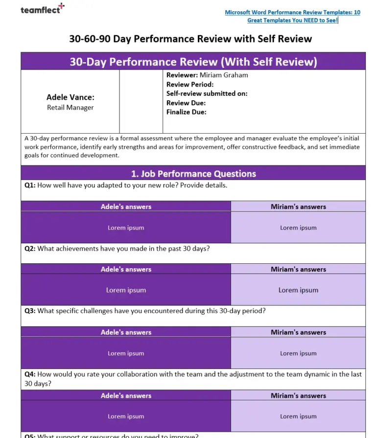 30 60 90 Day Review Template Excel Word Complete Onboarding