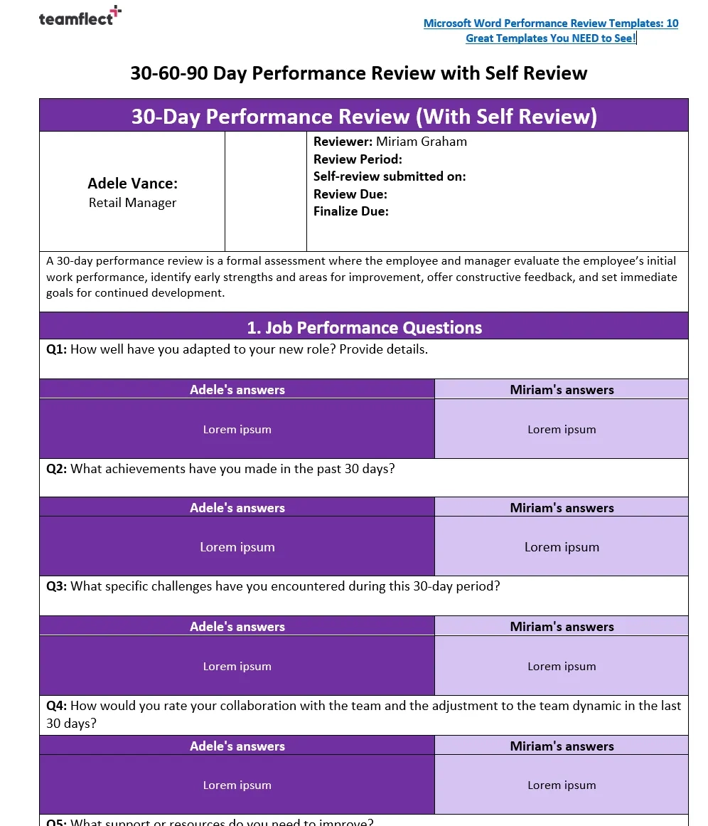 30 60 90 Day Review Template Excel Word Complete Onboarding