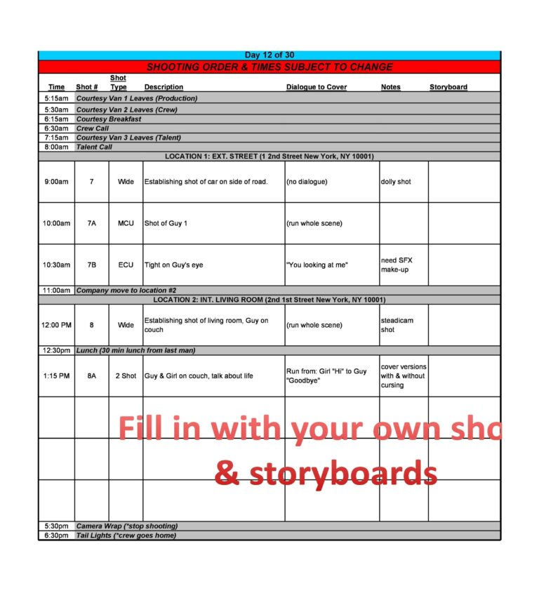 30 Perfect Shooting Schedule Templates Film TV Show TemplateArchive