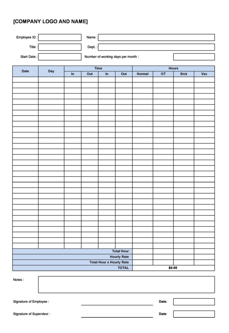 30 Printable Time Log Templates Excel Word TemplateArchive