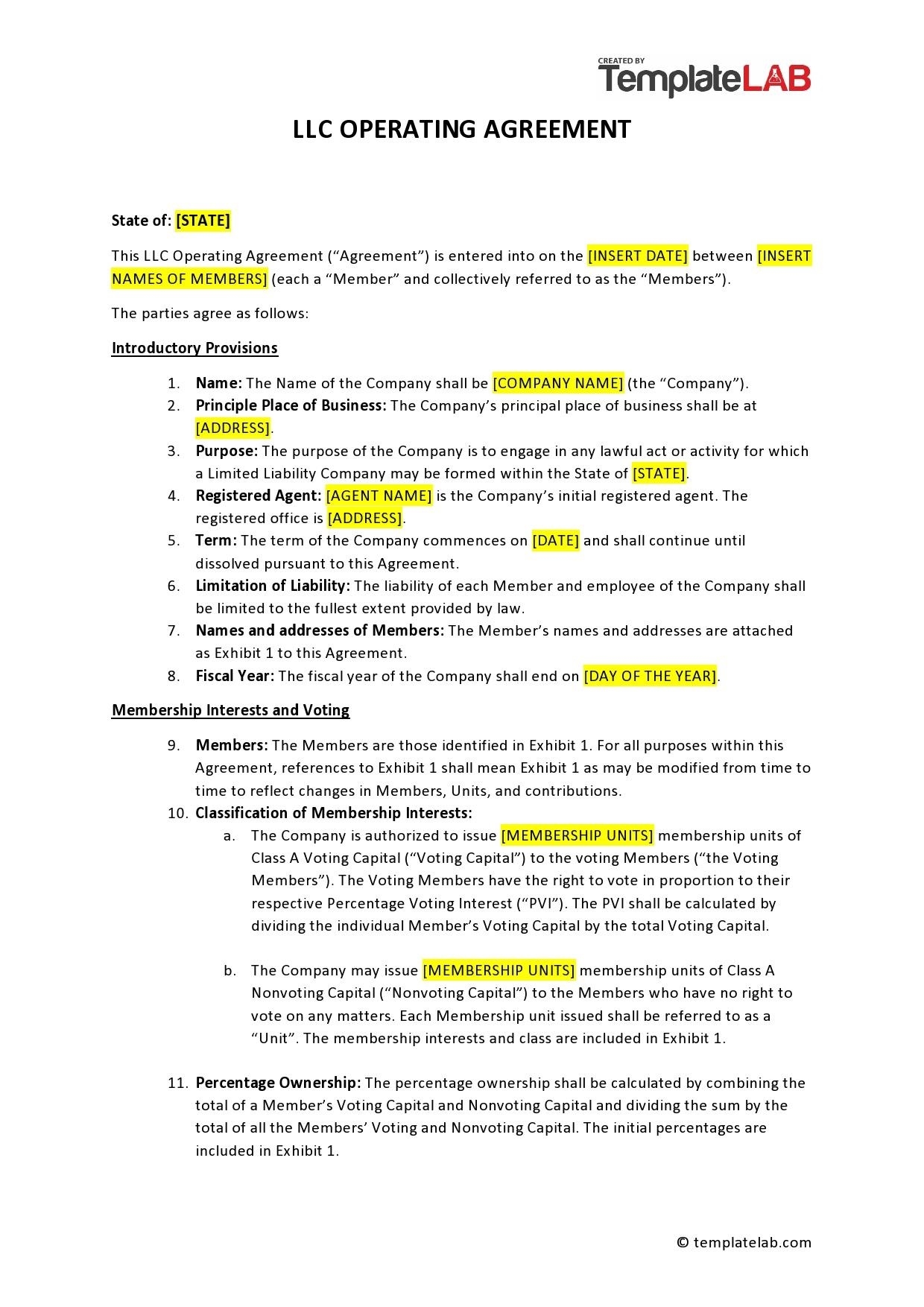 30 Professional LLC Operating Agreement Templates TemplateLab
