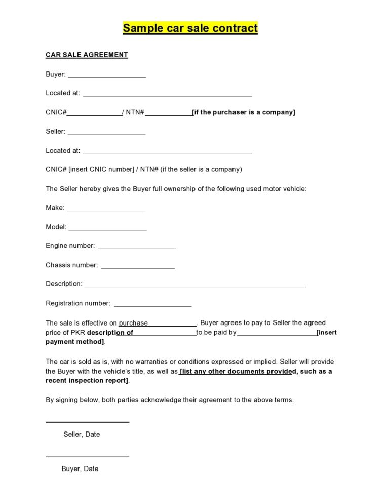 30 Simple Car Sale Contract Templates 100 Free 