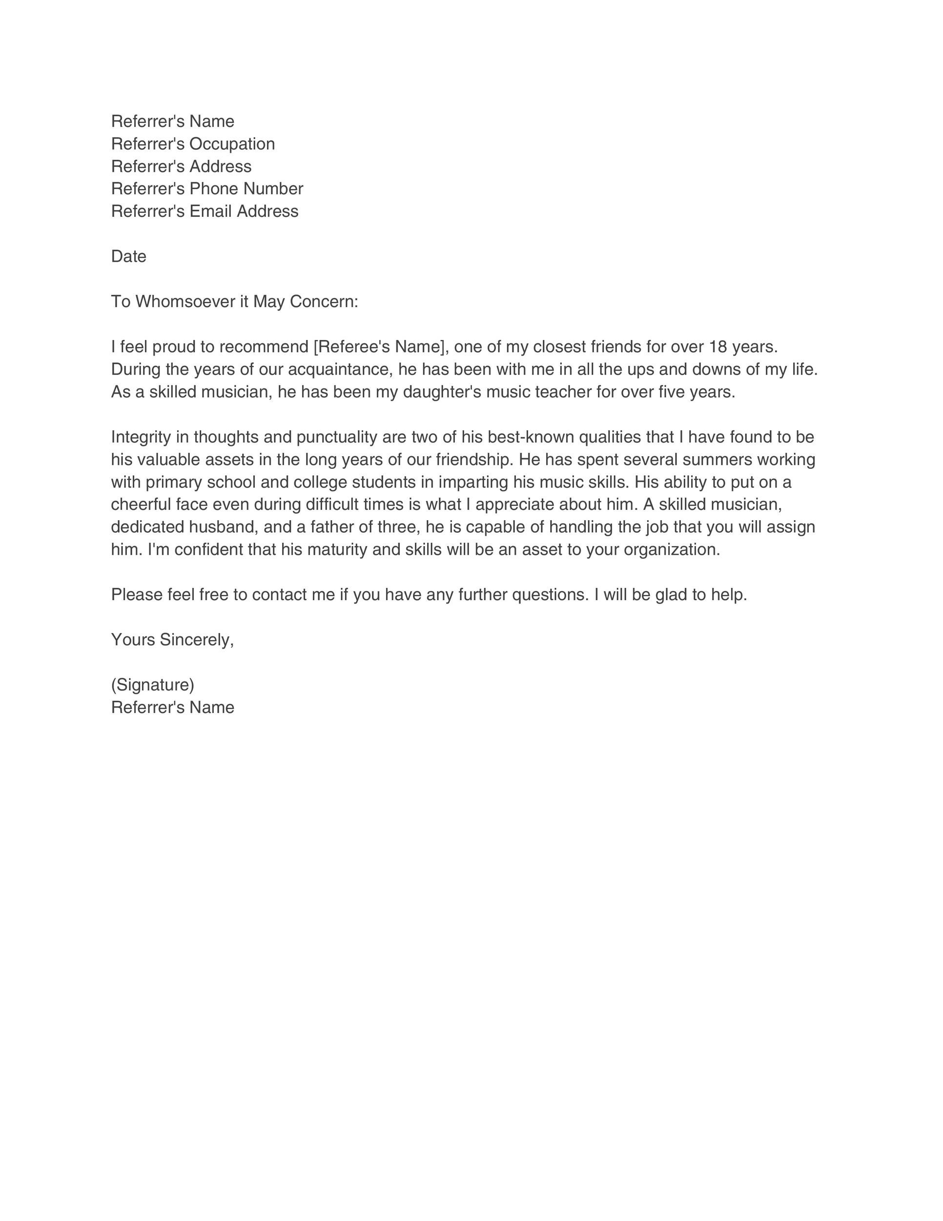 40 Best Character Reference Letter Templates FREE