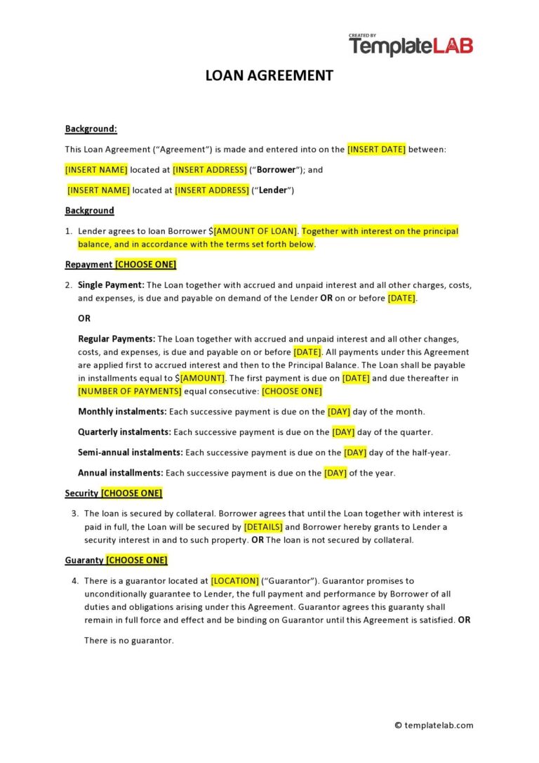 40 Simple Loan Agreement Templates FREE TemplateLab