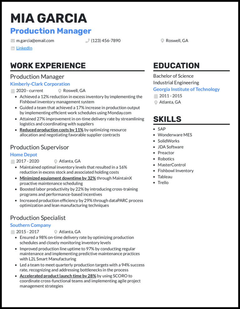 5 Production Manager Resume Examples Built For 2026