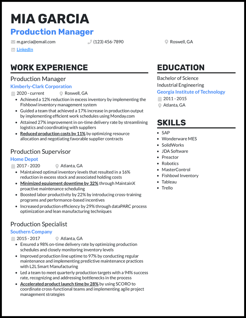 5 Production Manager Resume Examples Built For 2026
