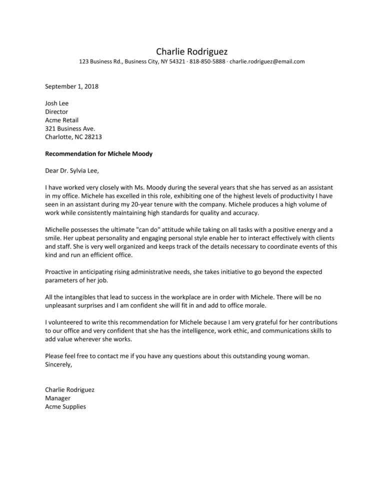 50 Best Recommendation Letters For Employee From Manager