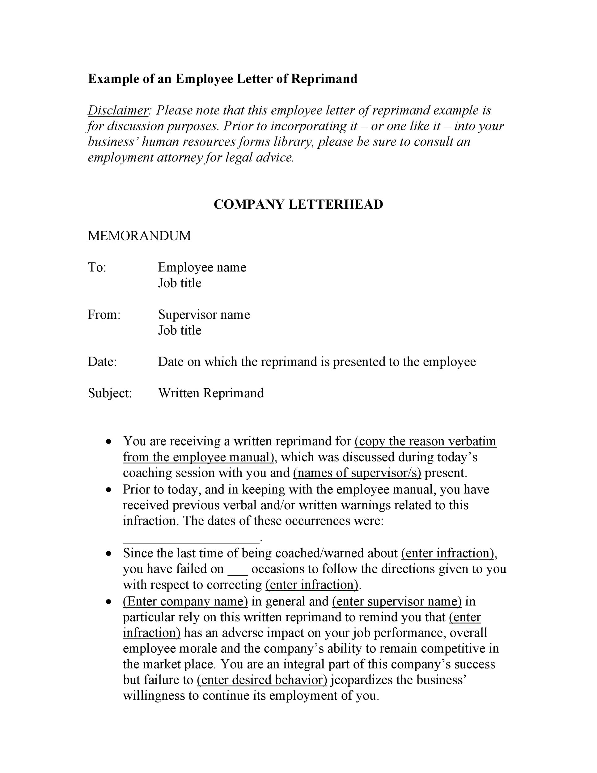 50 Effective Letters Of Reprimand Templates MS Word TemplateLab