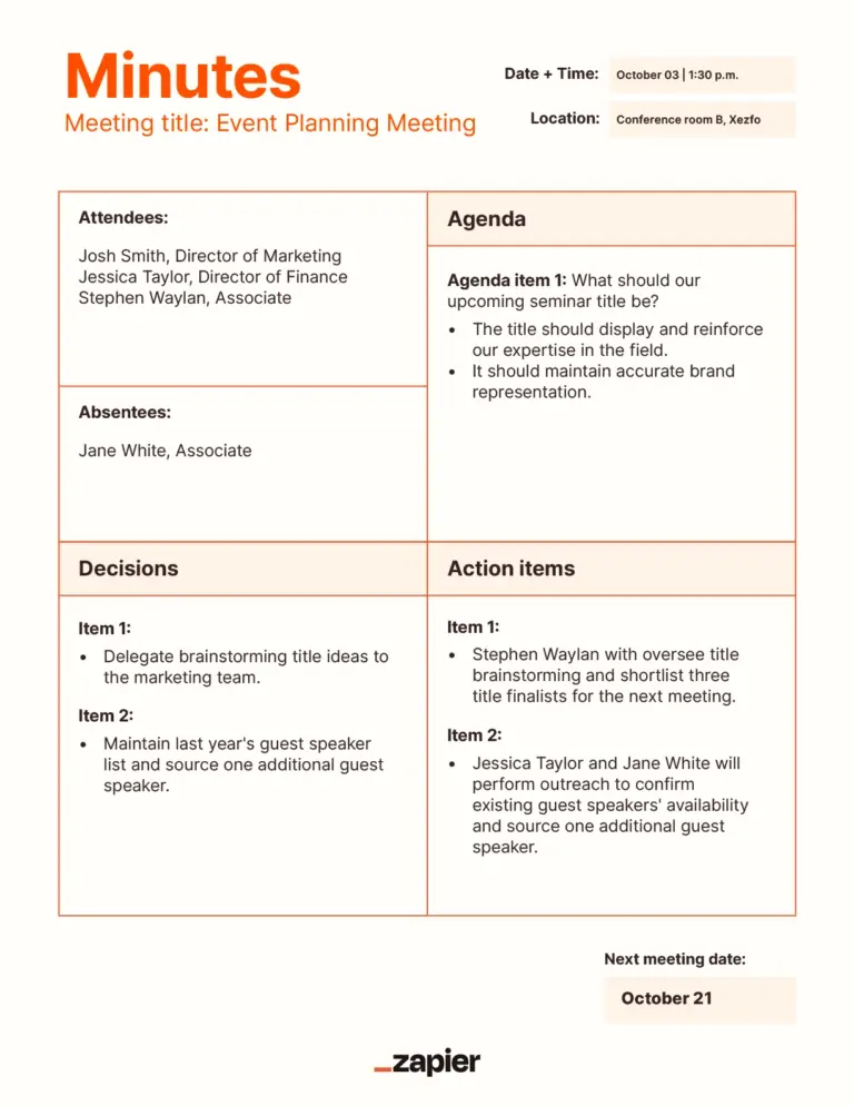 8 Free Meeting Minutes Templates And Examples Zapier