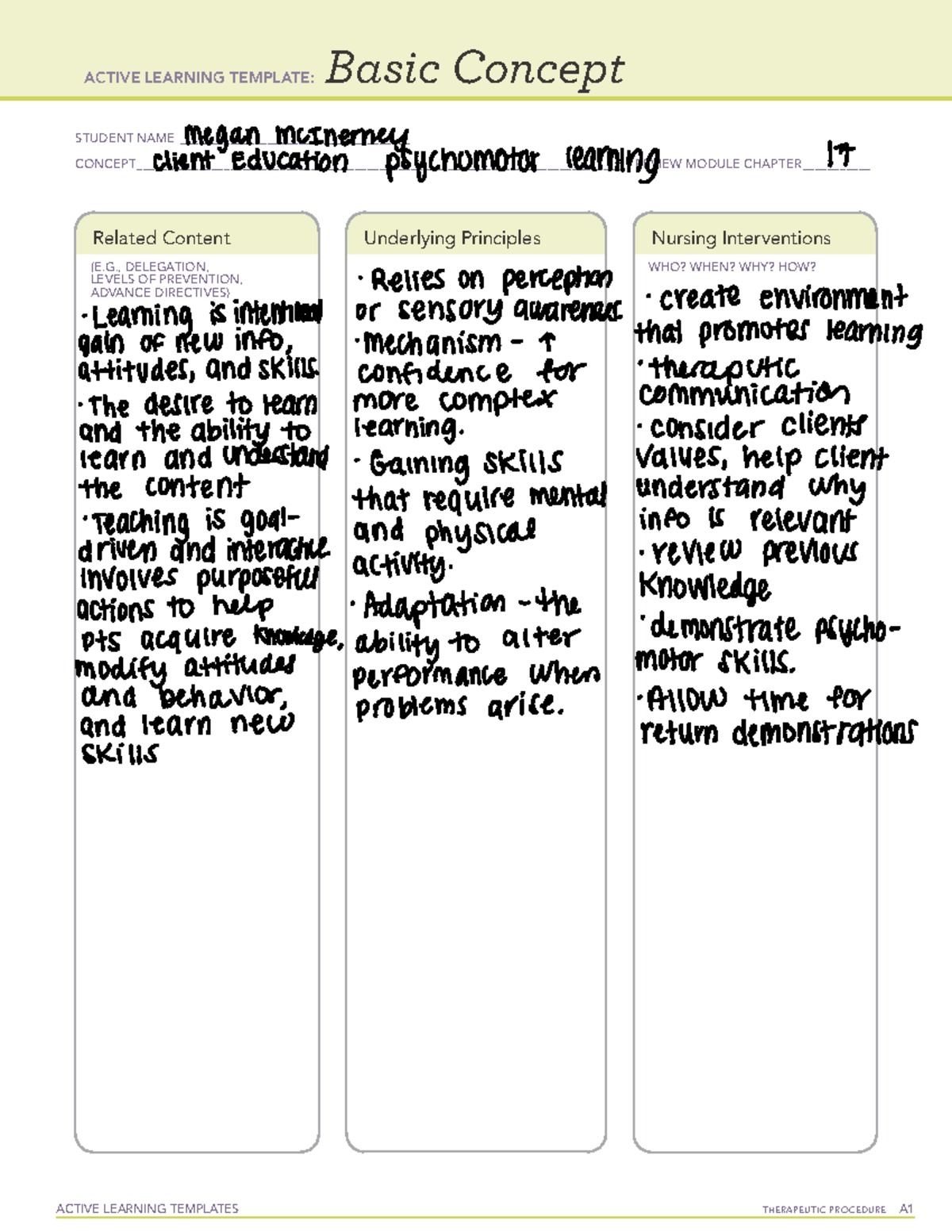 Active Learning Template Basic Concepts In Therapeutic Procedures Studocu