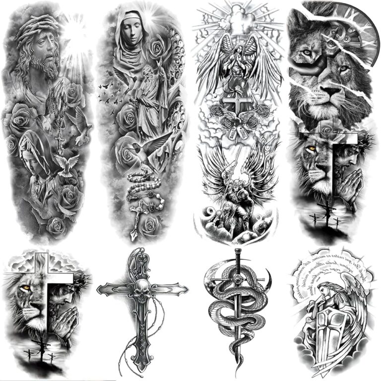 Amazon Christian Cross Temporary Tattoo Sleeve For Men 4 Sheet Full Arm Large Religious God Jesus Fake Tattoo Sleeve Women Adult And 4 Sheet Realistic Lion Cross Christ Pray Half Temp Tatoo Sticker