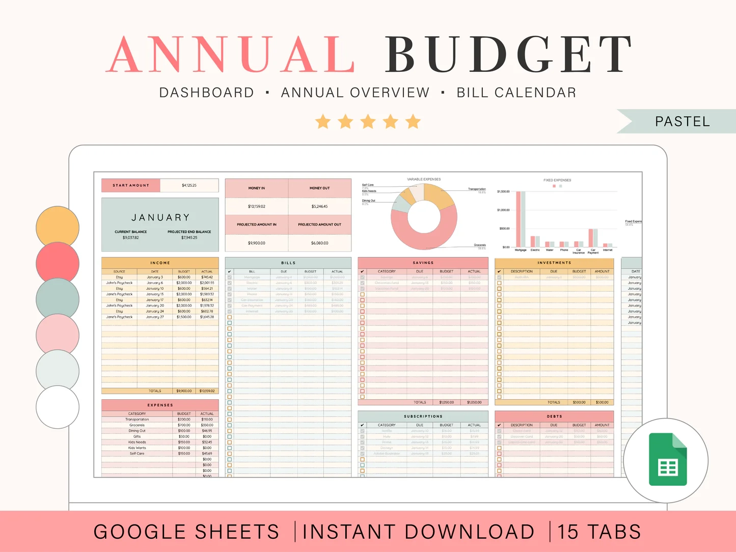 Annual Budget Spreadsheet Google Sheets Template Tulip Rd Studio