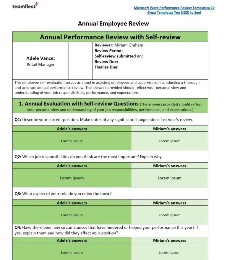 Annual Review Template Excel Word Assess Develop Talent
