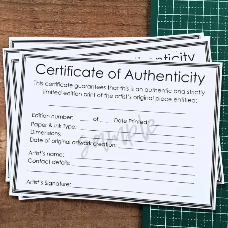 Artwork Authenticity Certificate Template Limited Edition Prints digital Download Etsy