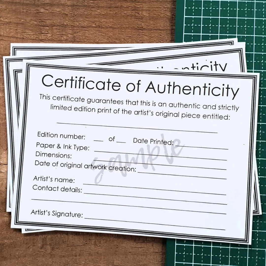 Artwork Authenticity Certificate Template Limited Edition Prints digital Download Etsy