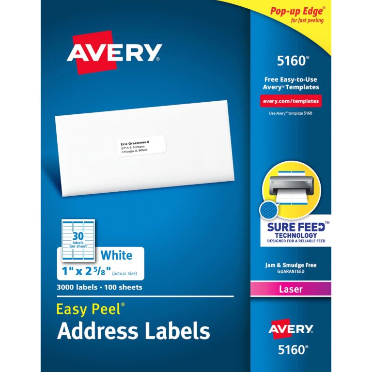 Avery 5160 Easy Peel Address Labels 1 X 2 5 8 Laser Box Of 3000 Nordisco