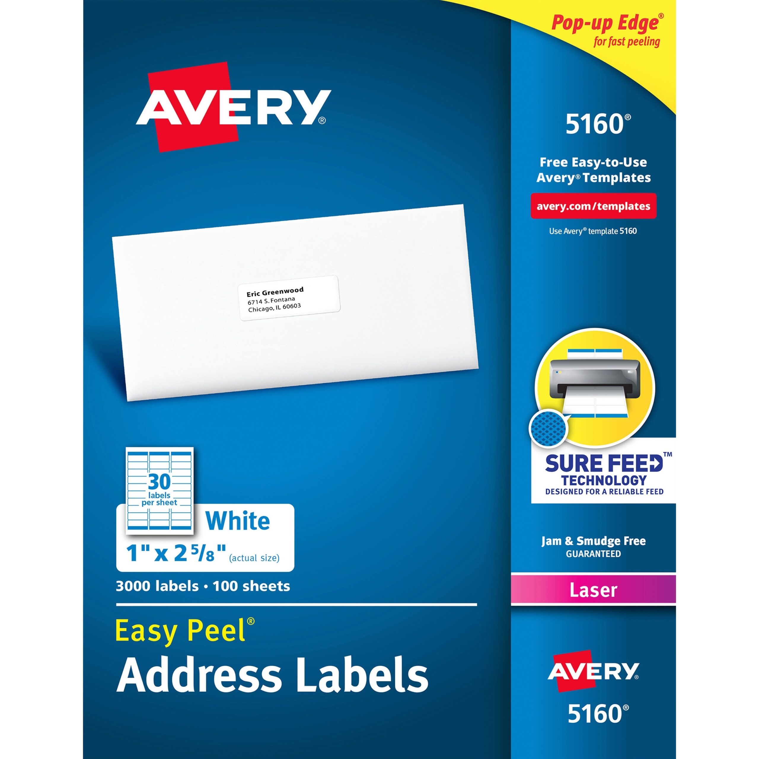 Avery 5160 Easy Peel Address Labels 1 X 2 5 8 Laser Box Of 3000 Nordisco