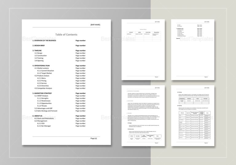 Bar Business Plan Template In Word Google Docs Apple Pages