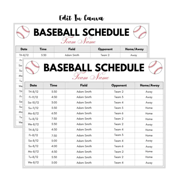 Baseball Schedule Template Editable Canva Game Schedule Printable Team Planner Youth Sports Organizer Printable Canva Game Calendar Etsy