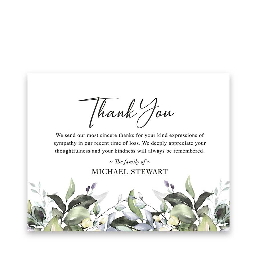 Bereavement Funeral Thank You Card Customized With Your Wording