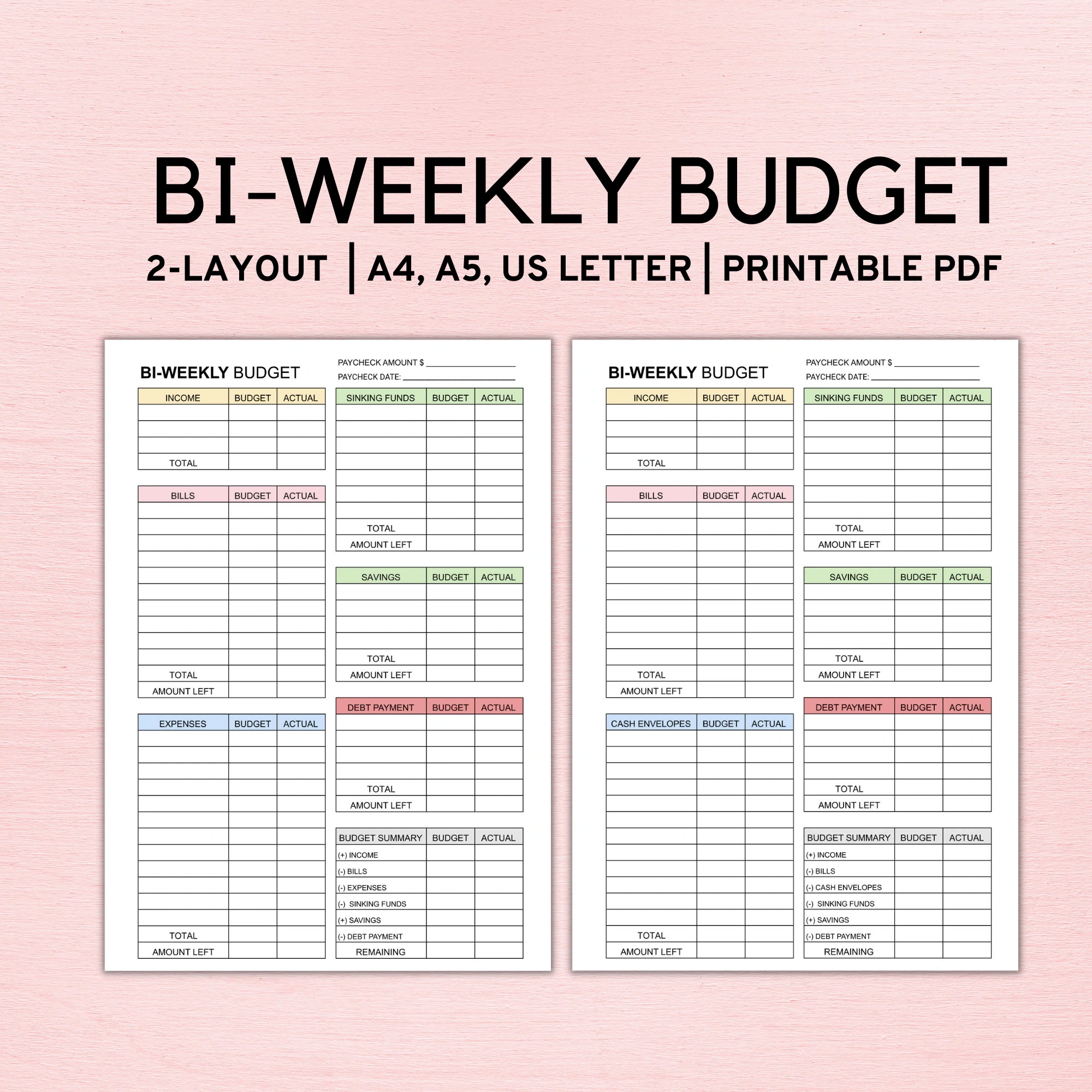 Bi Weekly Budget Planner Template Paycheck Budget Printable Budget Template A4 A5 Letter PDF Etsy