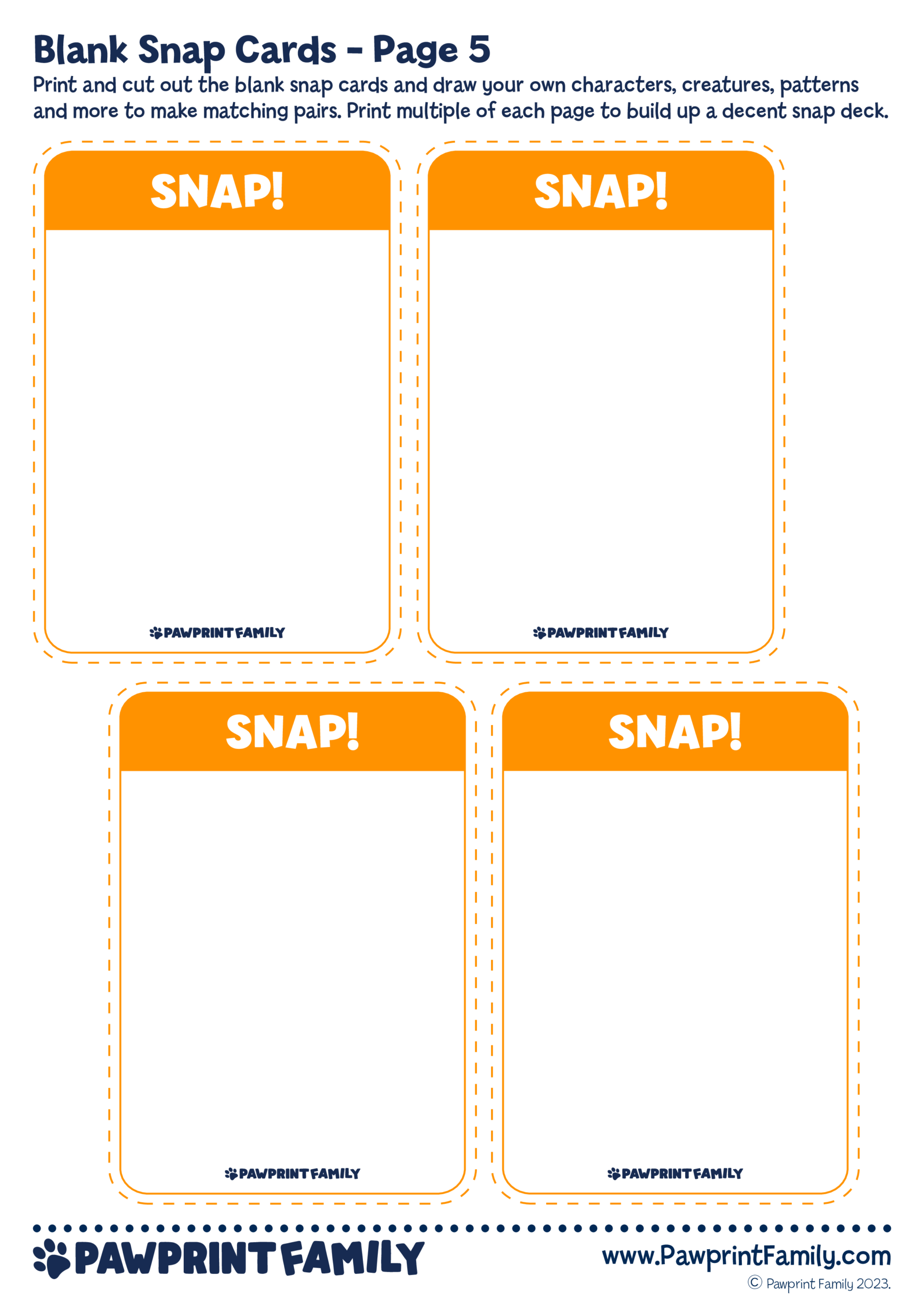 Blank Snap Cards Pawprint Family