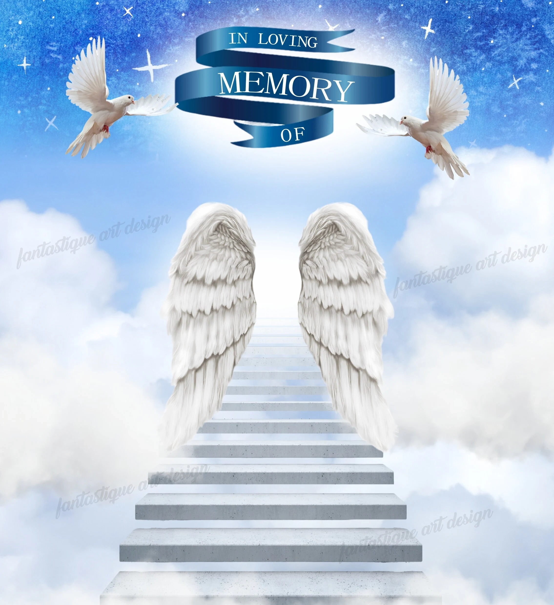 Blue Sky In Loving Memory PNG Memorial Background Template Stairs To Heaven Shirt Design Sublimation Art 05 Files Instant Download Etsy
