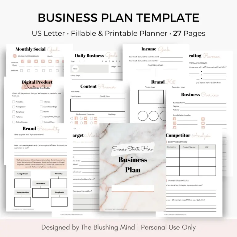 Business Plan Template Business Planner Small Business Online Business Printable PDF Fillable Planner Fillable PDF Etsy