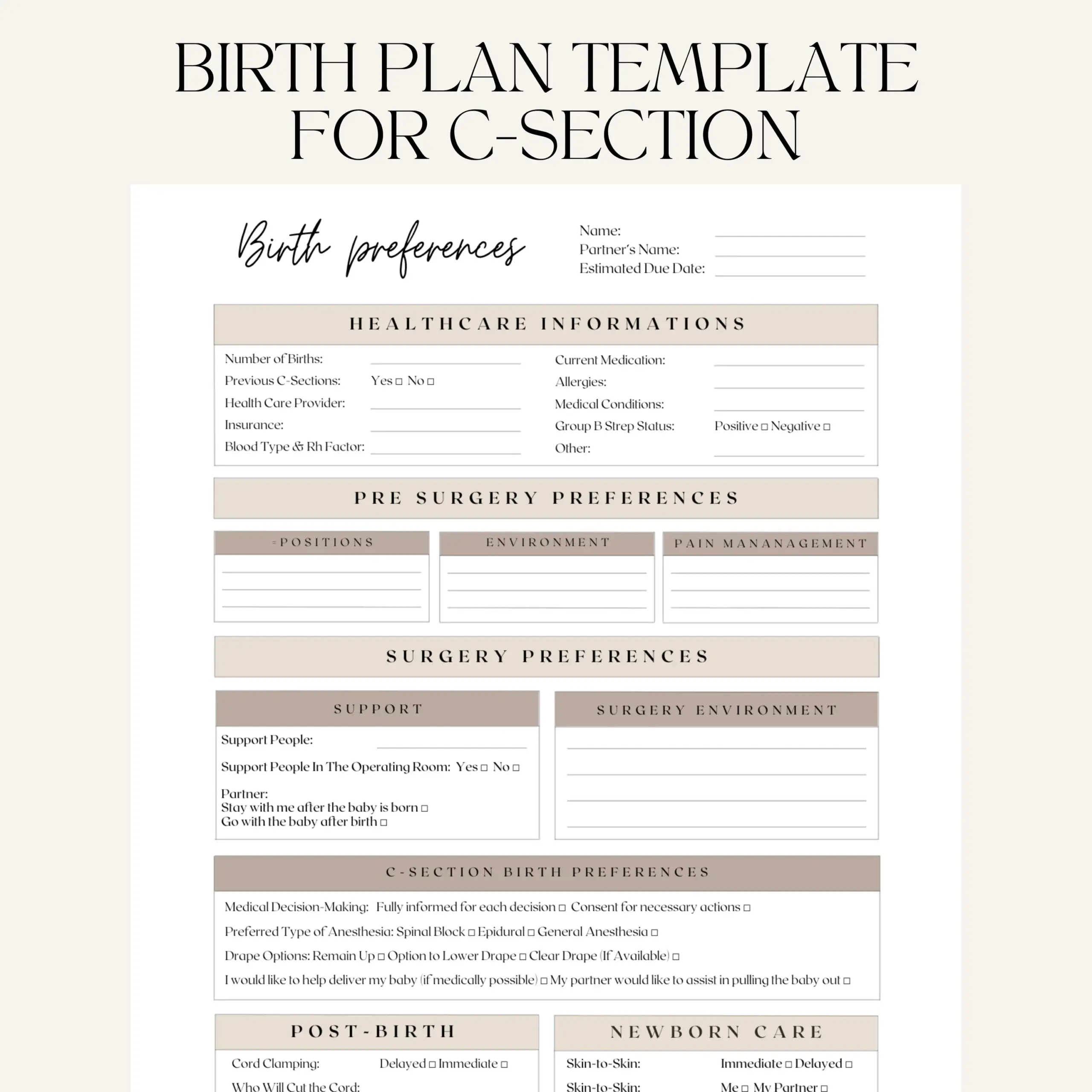 C section Birth Plan Template Editable Hospital Birth Preferences canva Printable Etsy Norway