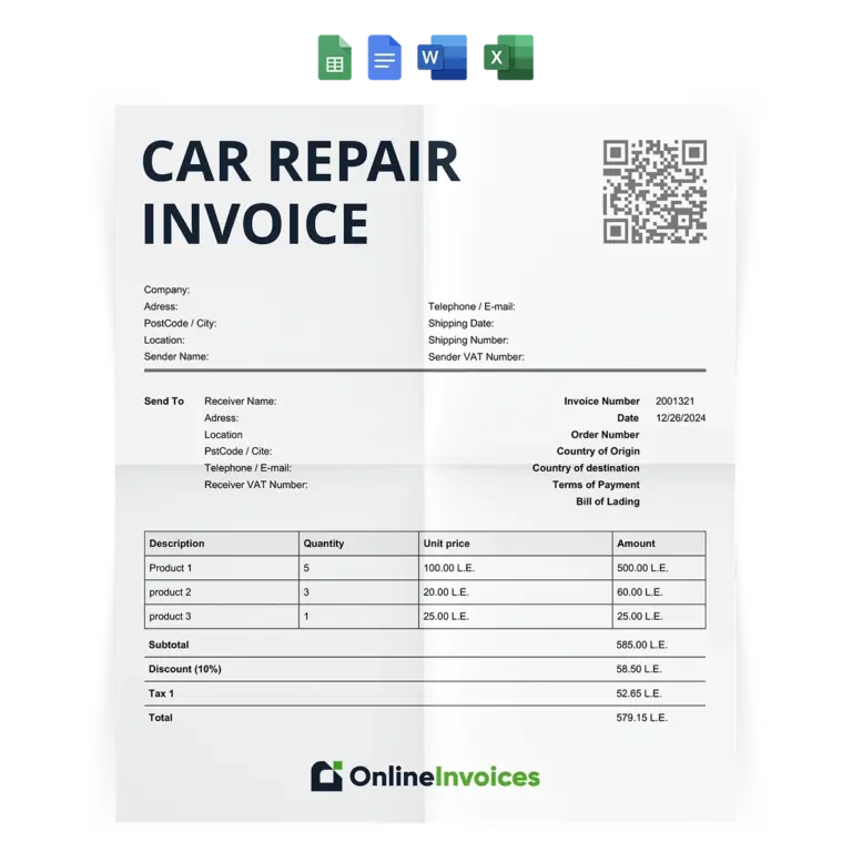 Car Repair Invoice Template Free Download Word Excel Google Docs And Sheets