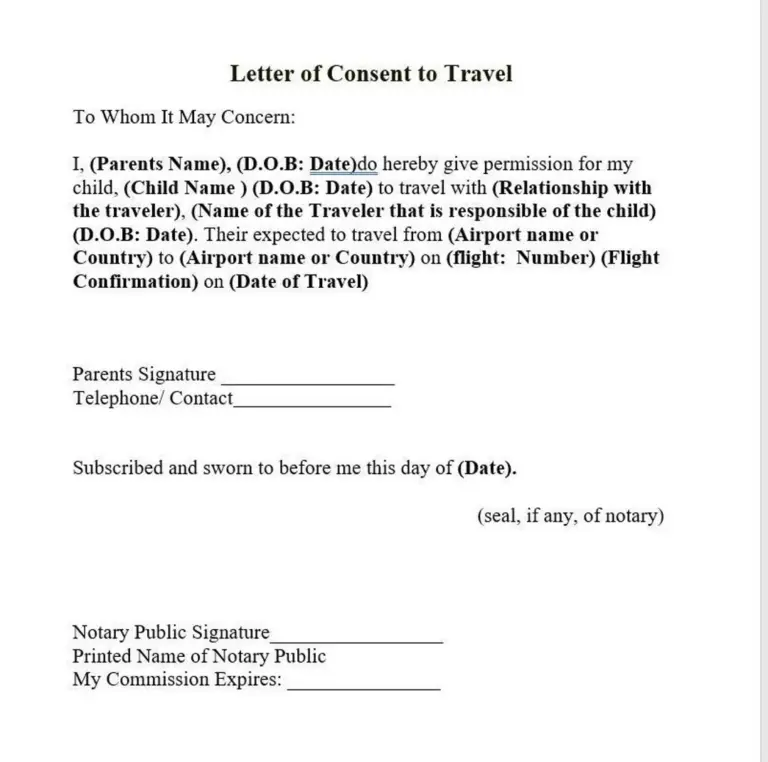 Child Travel Consent Form Template If Need To Be Notarized Please Contact Me At Franchescanotary gmail Etsy