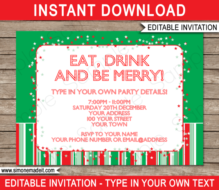 Christmas Party Invitations Template Printable Xmas Invite Holiday Party