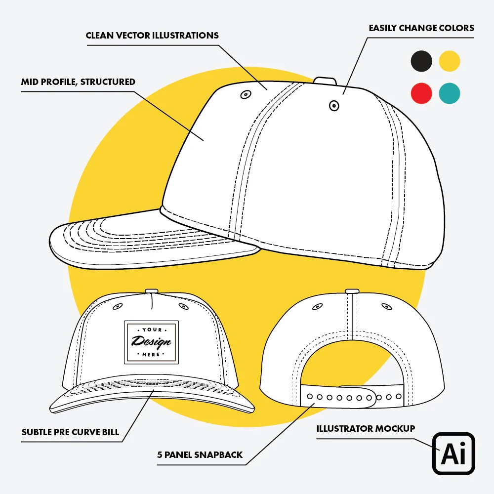 Custom Hat Template 5 Panel Snapback Tech Sheet Digital Download Arroyo MFG Co