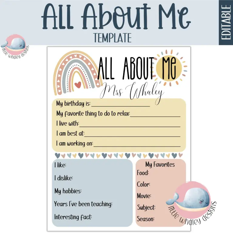Editable Teacher All About Me Template School Open House digital Download Etsy
