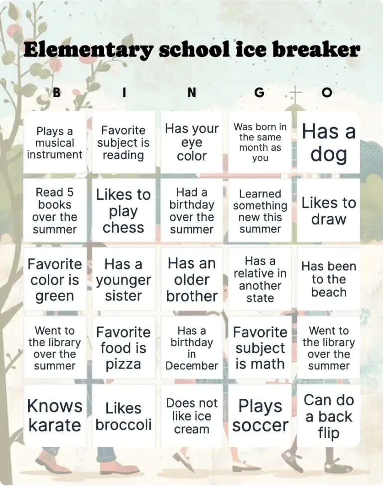 Elementary School Ice Breaker Bingo Printable Customizable Bingo Card Creator