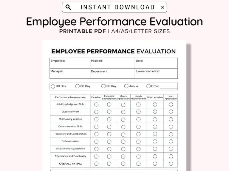 Employee Performance Evaluation Template Employee Performance Review Human Resources Employee Performance Evaluation Form Contract PDF Etsy