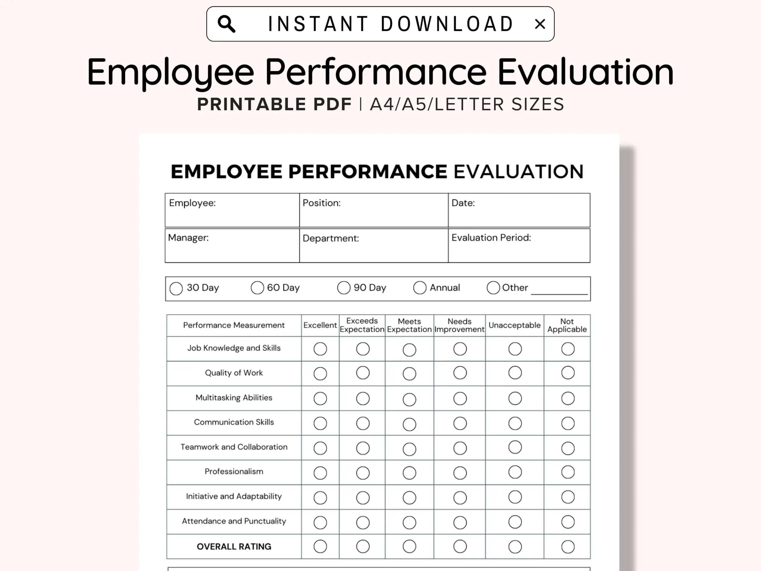 Employee Performance Evaluation Template Employee Performance Review Human Resources Employee Performance Evaluation Form Contract PDF Etsy