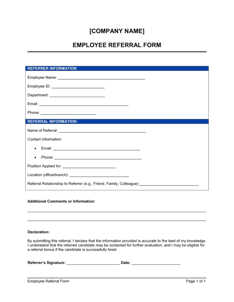 Employee Referral Form Template Free Word 