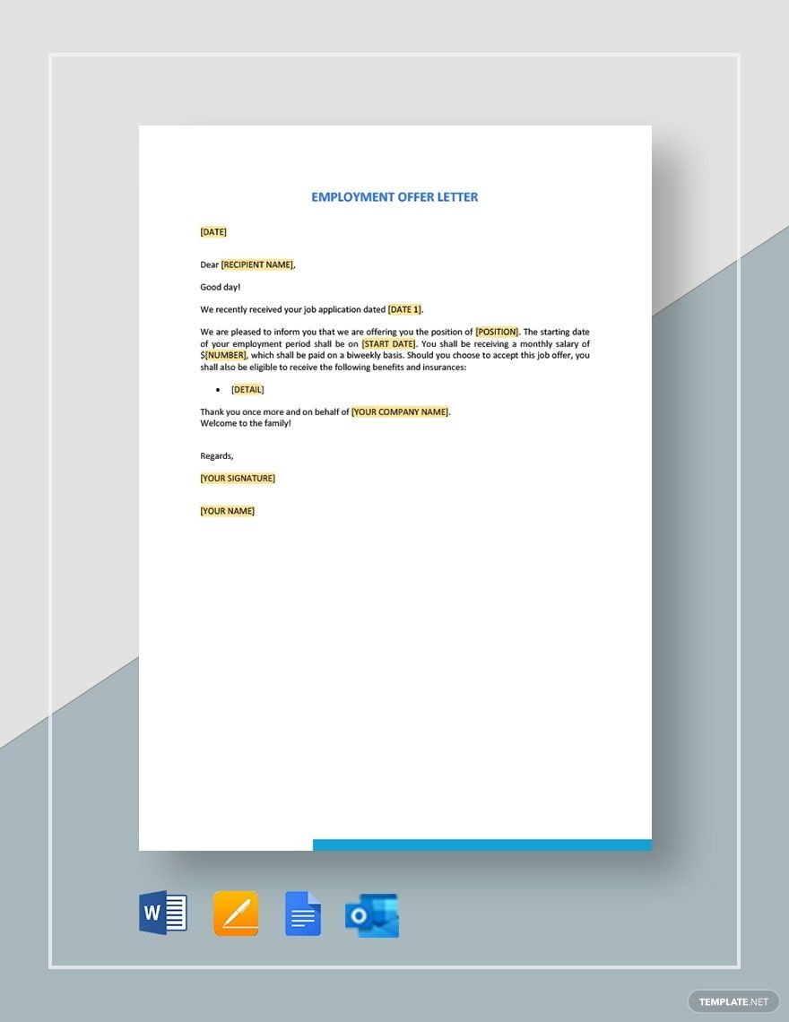 Employment Offer Letter In Google Docs Pages Word Outlook PDF Download Template