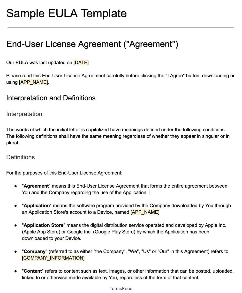 EULA Template TermsFeed