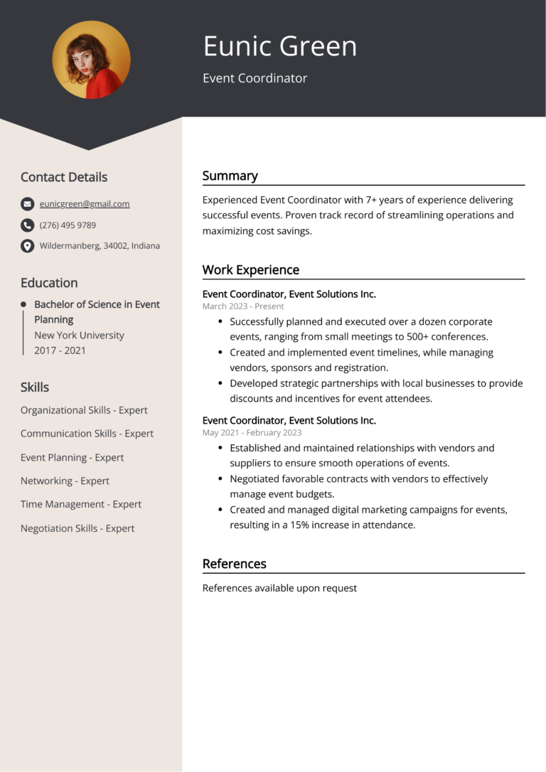 Event Coordinator CV Example For 2025 Skills Templates 