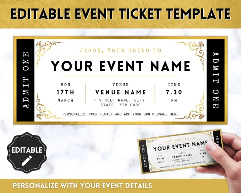 Event Ticket Template EDITABLE DIY Event Printable Surprise Getaway Invitation Christmas Gift For Him Musical Theatre Show Concert GOLD Etsy Israel